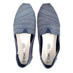 TOMS Alpargata Women's Navy Herringbone Slip-On Flats Shoes Coastal Chic 7.5